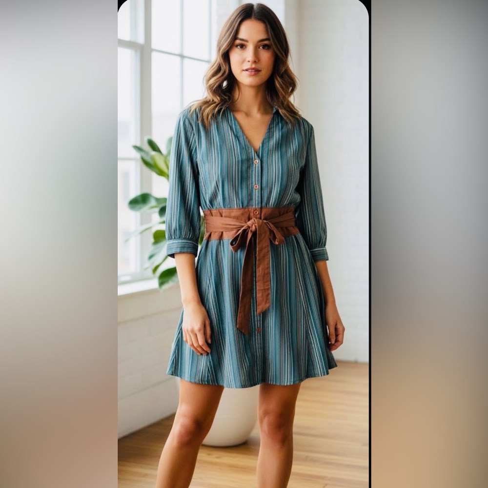 Brown Long Sleeve Notched Dress